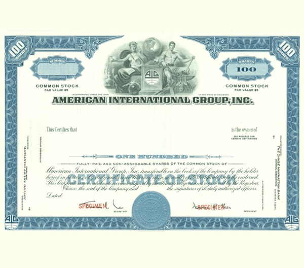 American International Group, INC. Certificate of Stock 1967